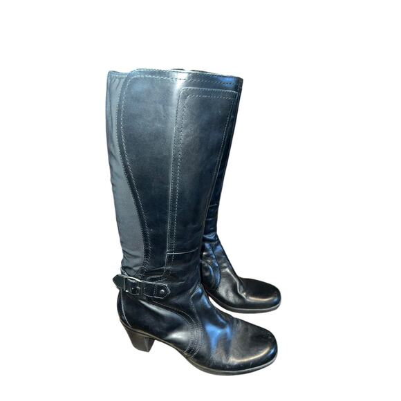 Clarks Bendables Black Leather Riding Boots Womens 8M Zipper Heel 80832 - Picture 1 of 5